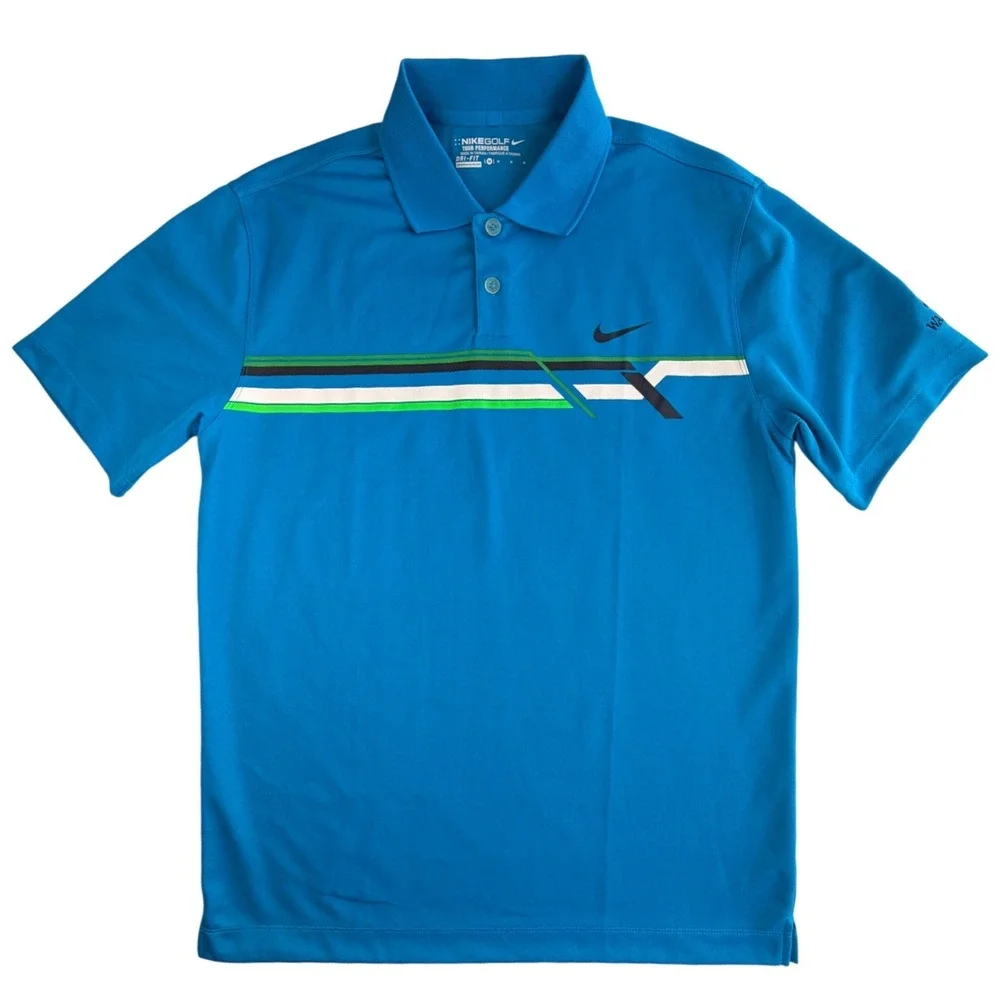 Nike Golf Mens Dri-Fit Polo Shirt Blue Waikele‎ Graphic Tour Performance Medium